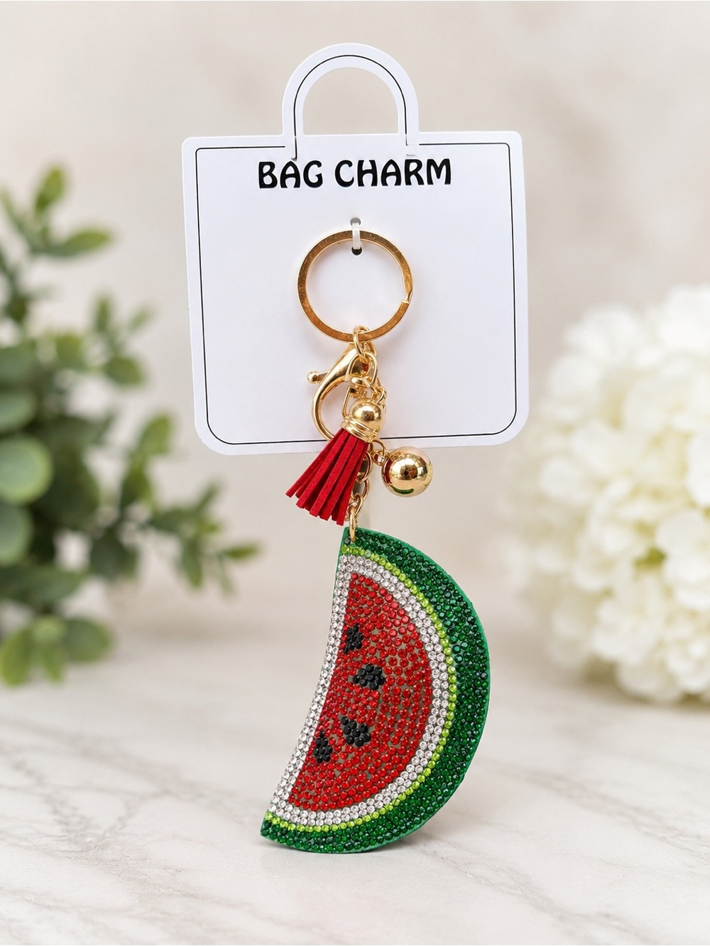 Watermelon Tassel Bag Charm Keychain - Red & Green